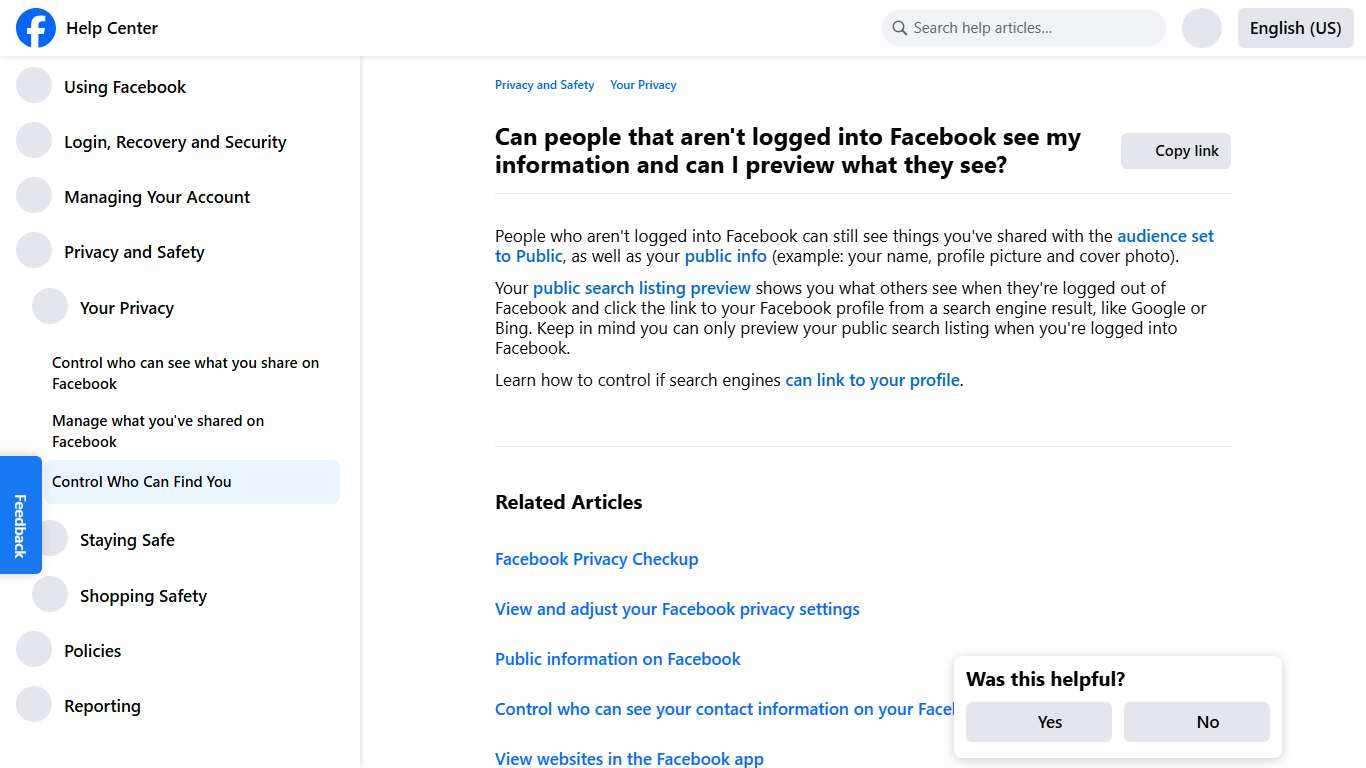 Can people that aren't logged into Facebook see my information and can I preview what they see? | Facebook Help Center